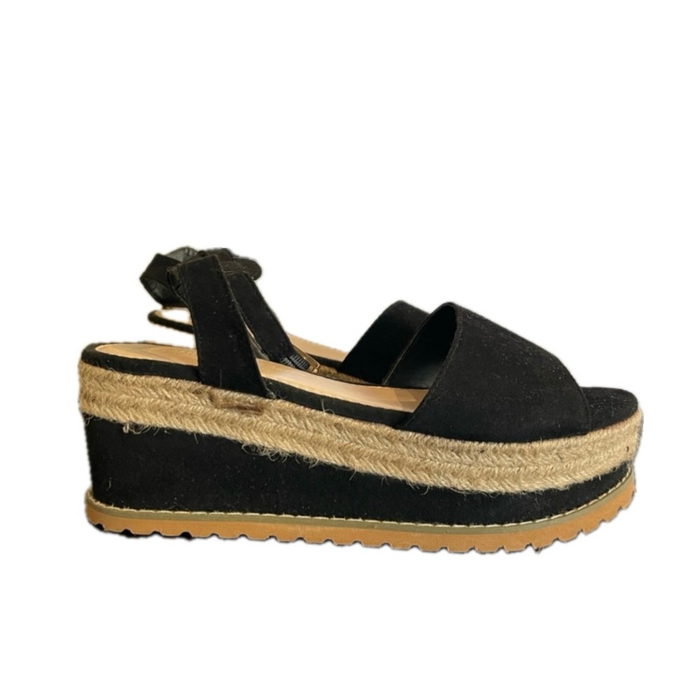 NWOT - Black Platform Espadrille Wedge Sandals